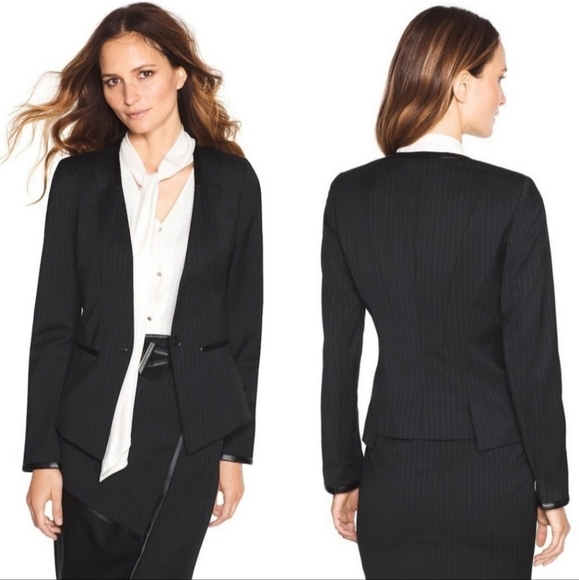 WHBM | Black Wool Blend Chalk Stripe Blazer Jacket - Picture 1 of 8